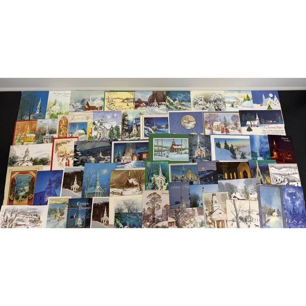 Vintage Christmas Cards Fronts ONLY Churches Cathedrals Scrapbooking Crafts 50+